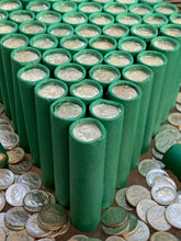 Load image into Gallery viewer, VINTAGE GREEN BANK ROLL WITH A BU SILVER DIME SHOWING