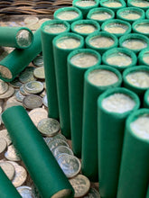 Load image into Gallery viewer, VINTAGE GREEN BANK ROLL WITH A BU SILVER DIME SHOWING