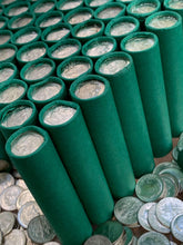 Load image into Gallery viewer, VINTAGE GREEN BANK ROLL WITH A BU SILVER DIME SHOWING