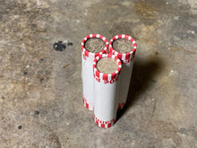 Load image into Gallery viewer, SILVER BARBER DIME showing on end of white old vintage us wheat cent coin penny roll lot estate money sale cents hoard