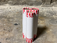 Load image into Gallery viewer, SILVER BARBER DIME showing on end of white old vintage us wheat cent coin penny roll lot estate money sale cents hoard