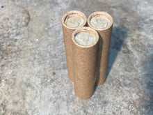 Load image into Gallery viewer, UNCIRCULATED SILVER DIME showing on end of old unsearched wheat penny roll cent lot estate sale hoard coins collection