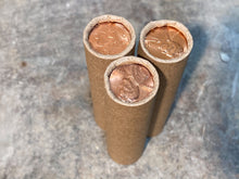 Load image into Gallery viewer, UNCIRCULATED WHEAT CENT showing on the end of old vintage us wheat penny roll coins estate lot sale vintage hoard collection hoard