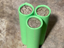 Load image into Gallery viewer, SILVER MERCURY DIME showing on vintage unsearched old light green wheat penny roll us coins estate collection cent sale pennies lot hoard