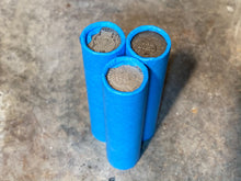 Load image into Gallery viewer, SILVER BARBER DIME showing on end of blue old vintage us wheat cent coin penny roll lot estate money sale cents hoard