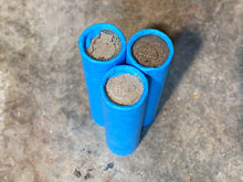 Load image into Gallery viewer, SILVER BARBER DIME showing on end of blue old vintage us wheat cent coin penny roll lot estate money sale cents hoard