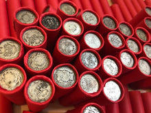 Load image into Gallery viewer, TIGHTLY CRIMPED RED BANK WRAPPED ROLLS OF WHEAT CENTS WITH BARBER DIMES SHOWING
