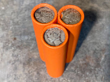 Load image into Gallery viewer, SILVER MERCURY DIME showing on end of orange unsearched old wheat penny roll us coins estate collection cent sale pennies lot hoard
