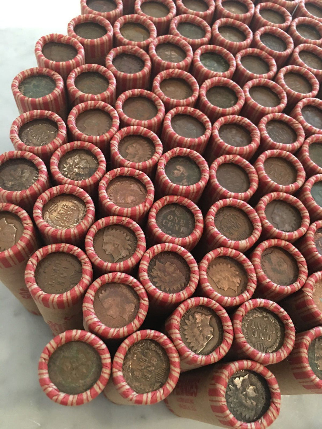 OLD WHEAT PENNY ROLLS WITH INDIAN HEAD CENTS SHOWING